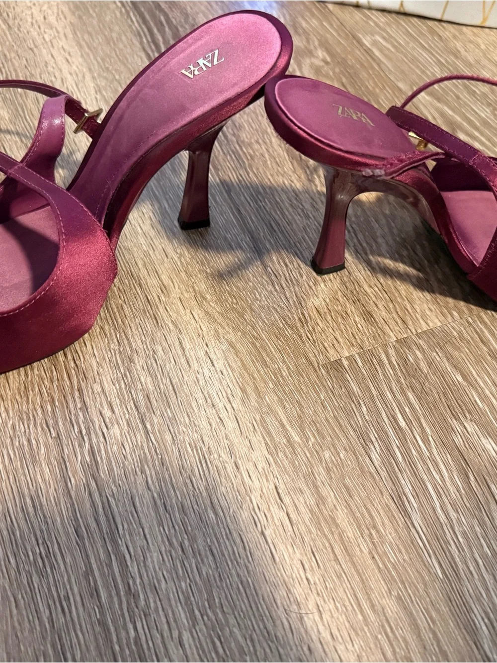 Zara Dark Purple Satin Pointed Ankle-Strap Heels